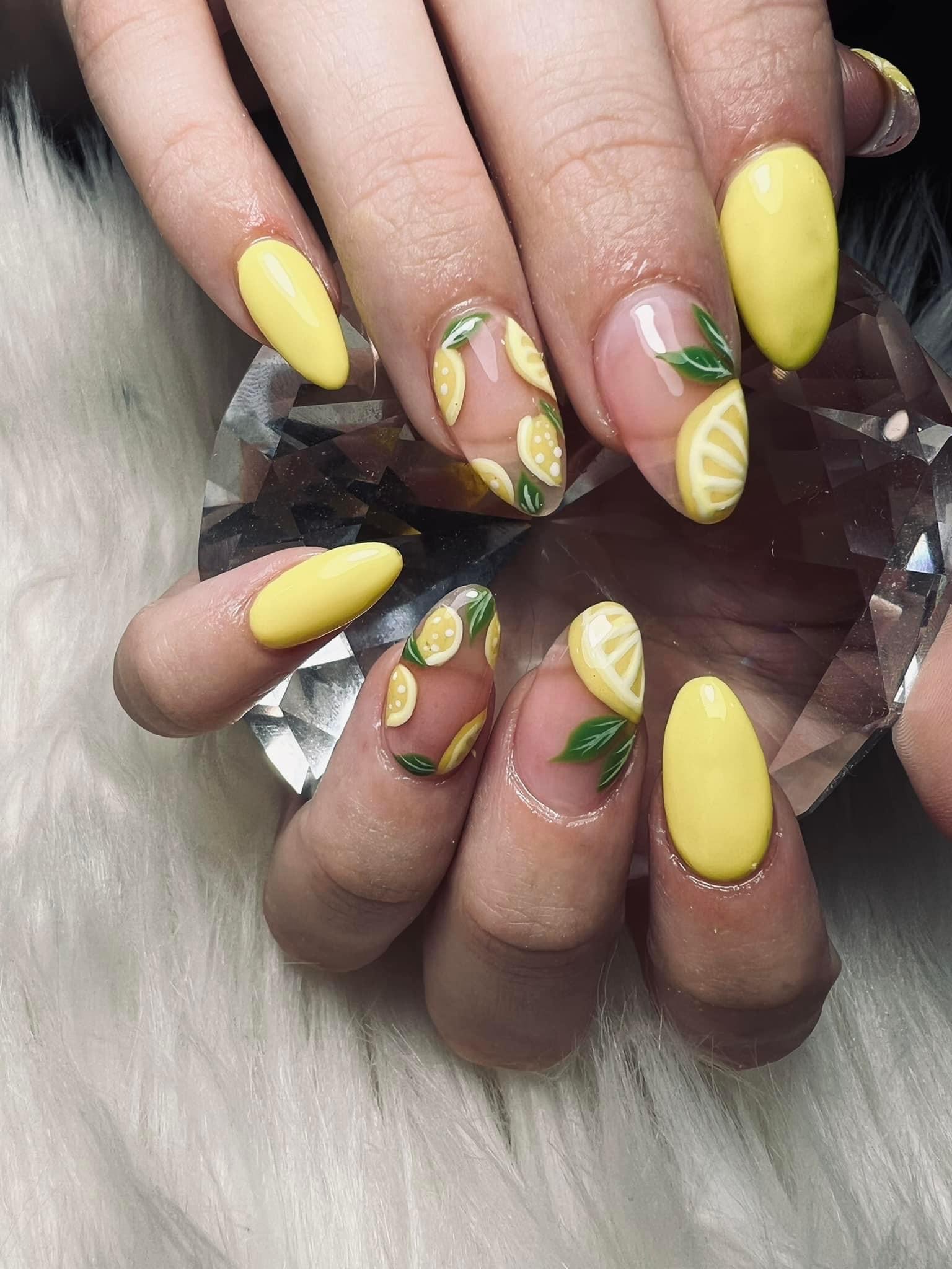 Long custom acrylic set by Nailswag Winchester